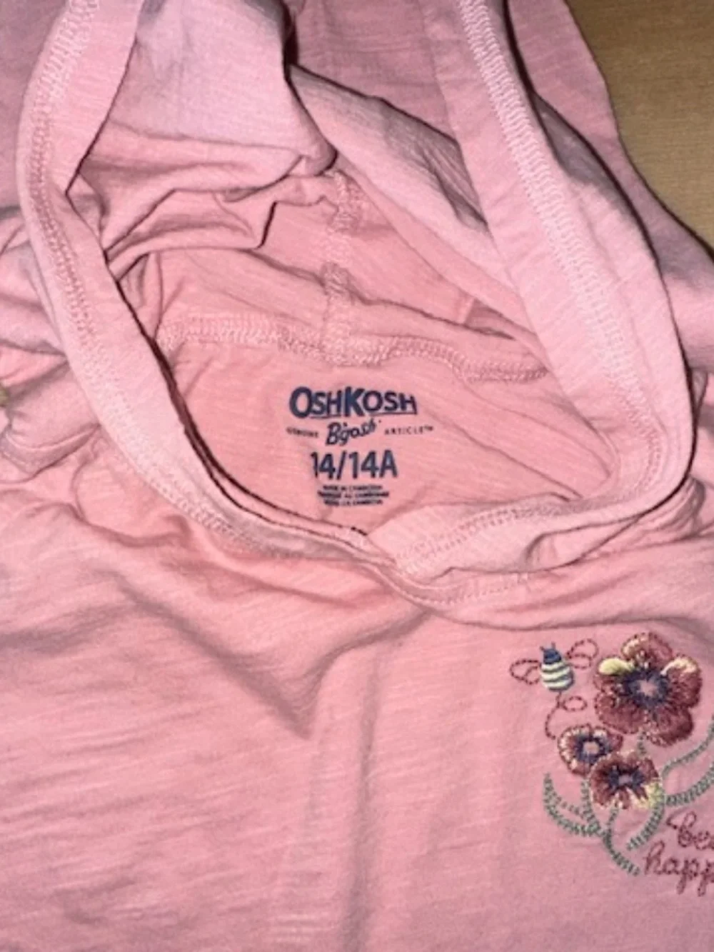 2 girls long sleeved hoodie shirts.  Size 14.  Carter's and OshKosh Excellent